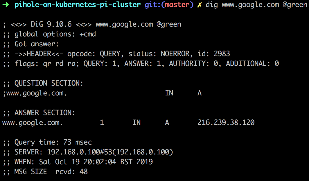 Using Dig to test my Pihole installation